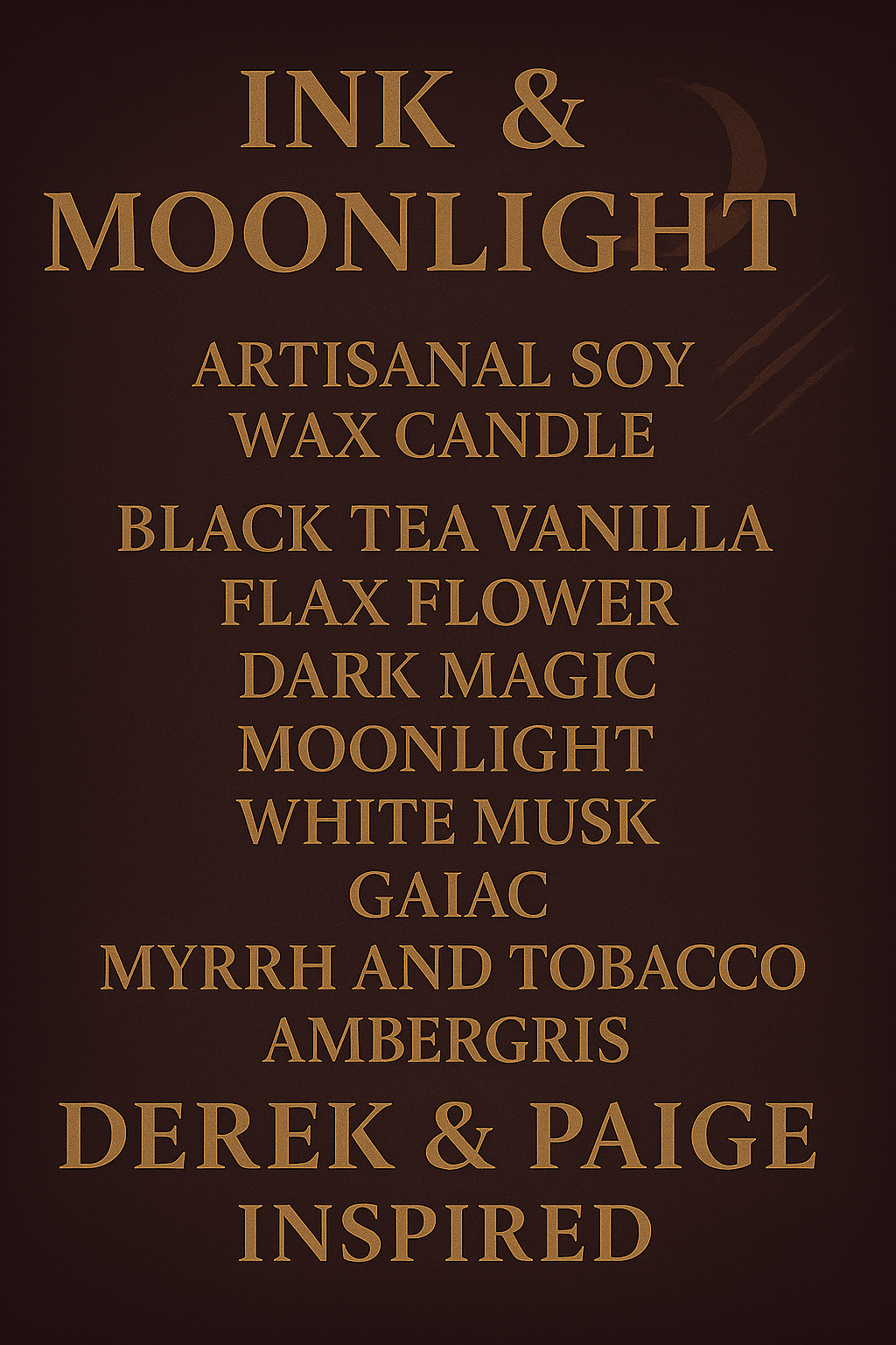 Bougie "Ink and Moonlight" Derek Hale et Paige - Précommande Convention