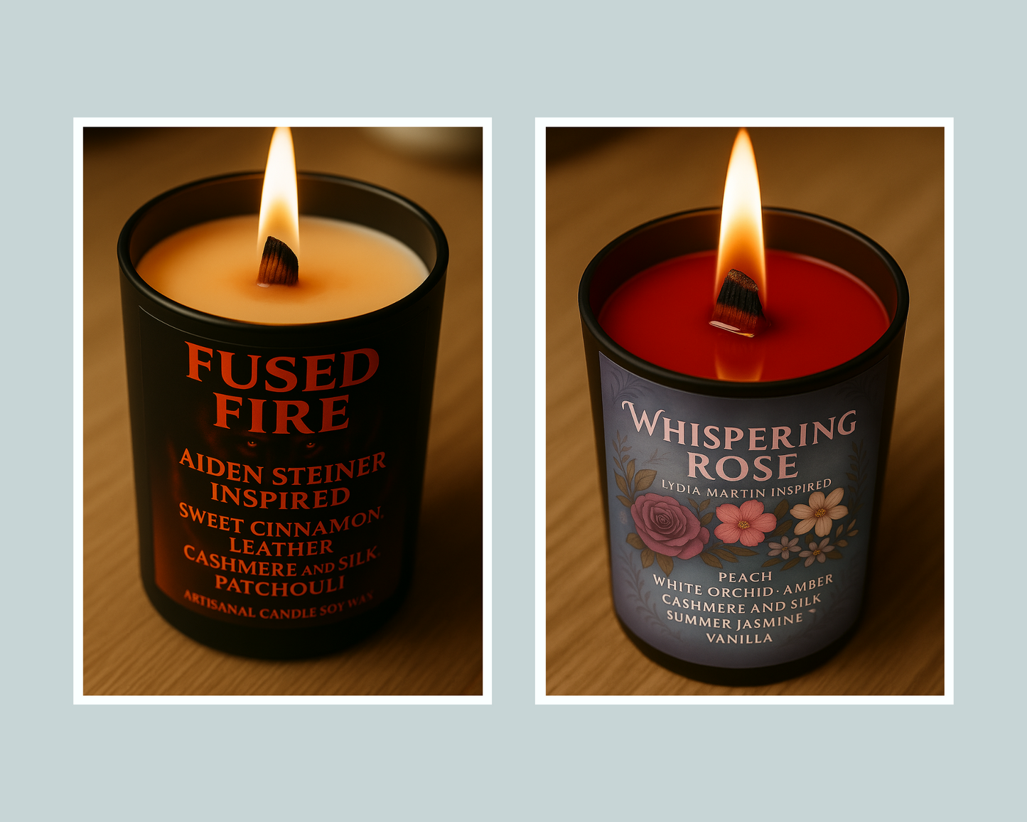 Pack Duo Bougies "Fused Fire x Whispering Rose" - Précommande Convention